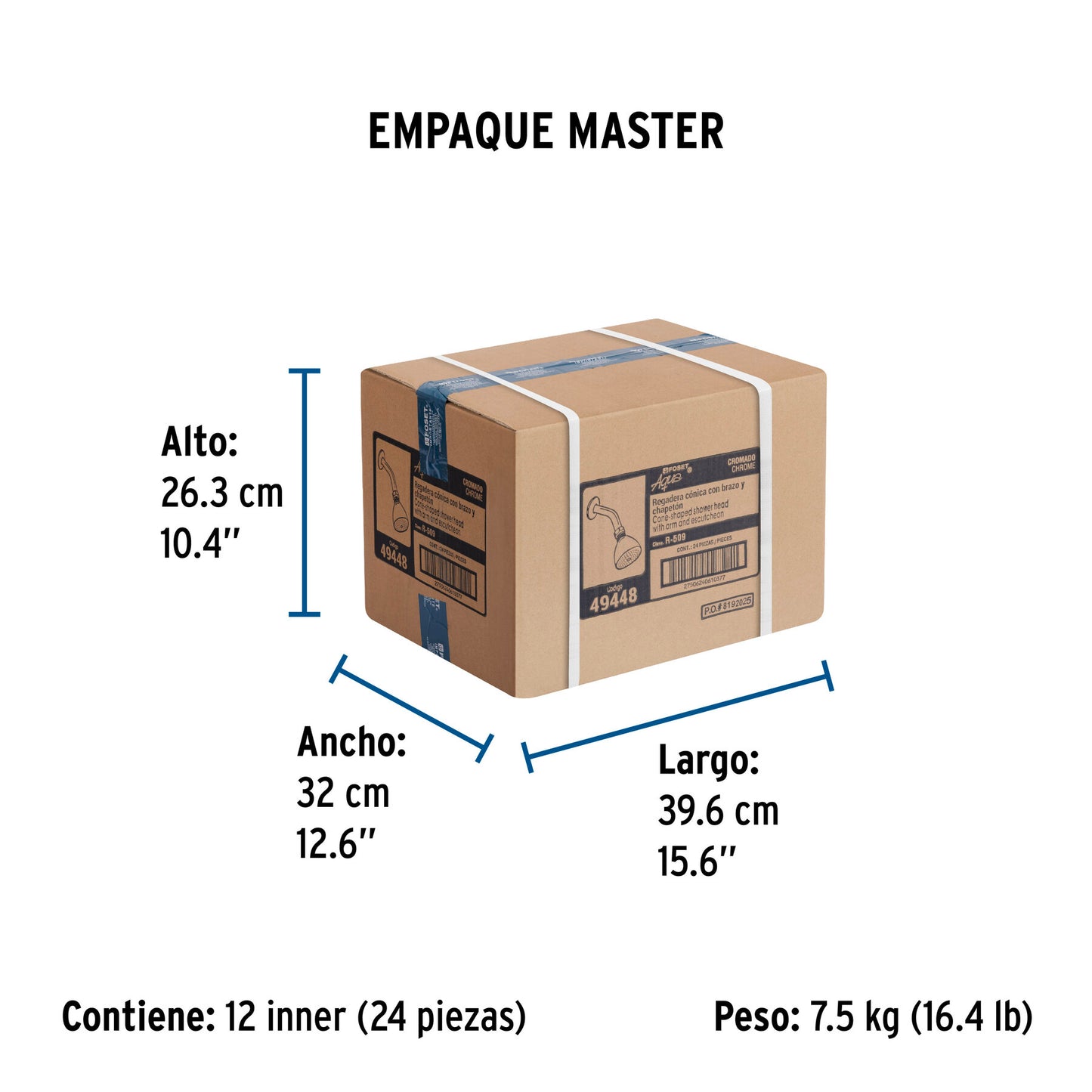 Regadera cónica 2-1/2" brazo y chapetón de acero, Foset 49448