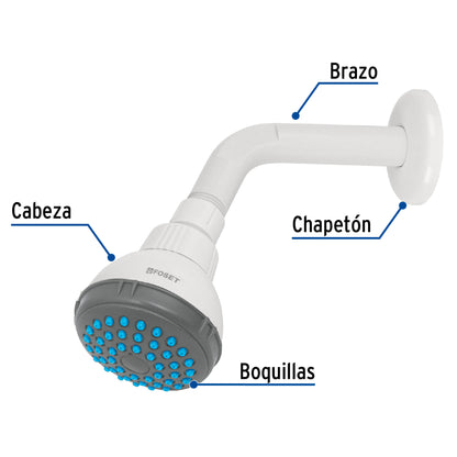 Regadera plástica redonda 2-1/2" gris-blanca, Foset 48293