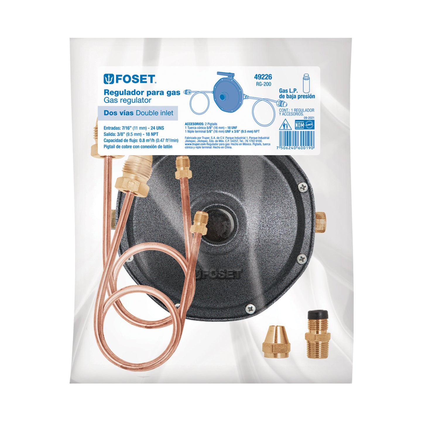 Regulador de gas L.P. de 2 vías, FOSET 49226