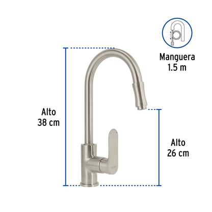 Monomando retráctil para fregadero, satín, FOSET RIVIERA 45183