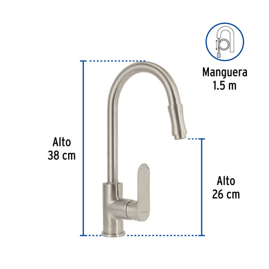 Monomando retráctil para fregadero, satín, FOSET RIVIERA 45183