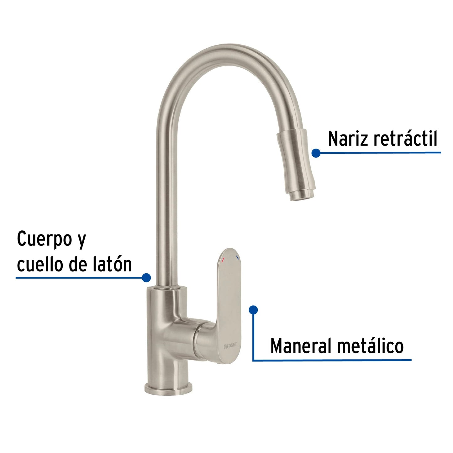 Monomando retráctil para fregadero, satín, FOSET RIVIERA 45183