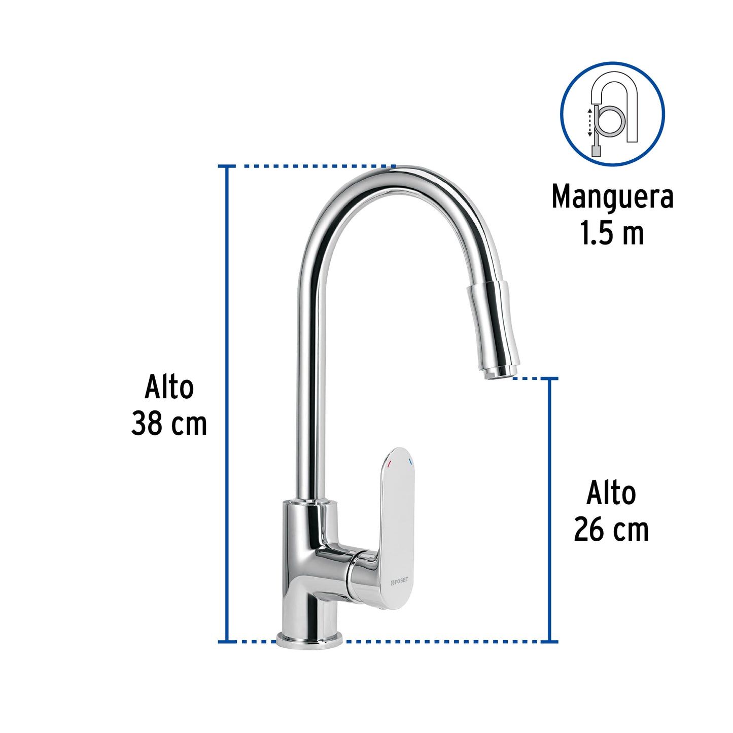 Monomando retráctil para fregadero, cromo, FOSET RIVIERA 45194