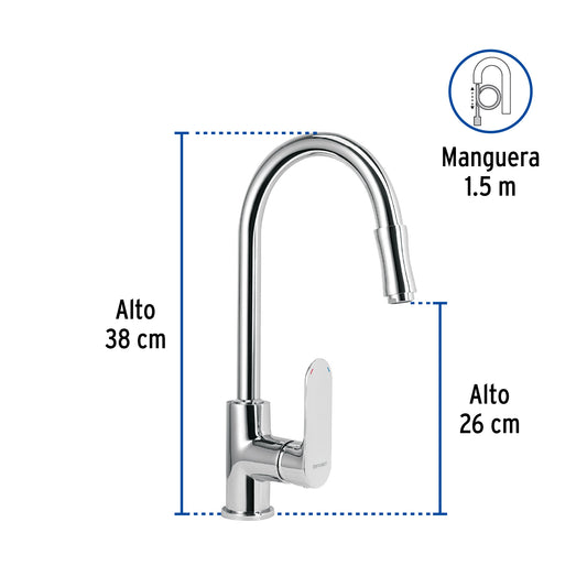 Monomando retráctil para fregadero, cromo, FOSET RIVIERA 45194