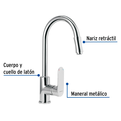 Monomando retráctil para fregadero, cromo, FOSET RIVIERA 45194
