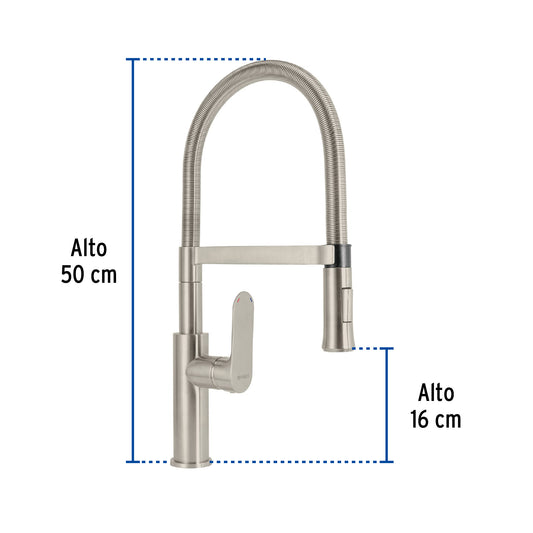 Monomando nariz flexible para fregadero, satín, FOSET RIVIERA 45184