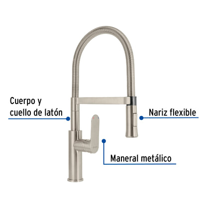 Monomando nariz flexible para fregadero, satín, FOSET RIVIERA 45184