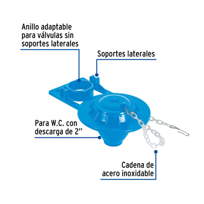Sapo 2" para WC, PVC, azul, cadena plástica, FOSET 49346
