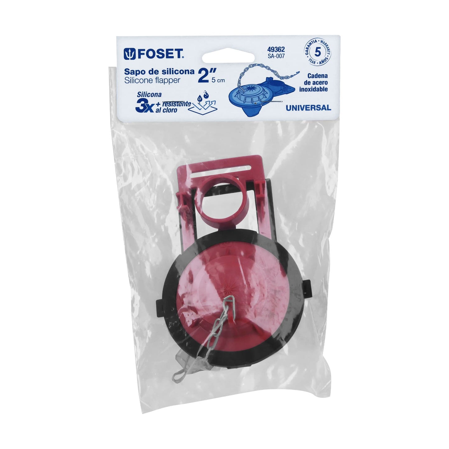 Sapo 2" para WC, silicona, rojo, cadena inox, FOSET 49362