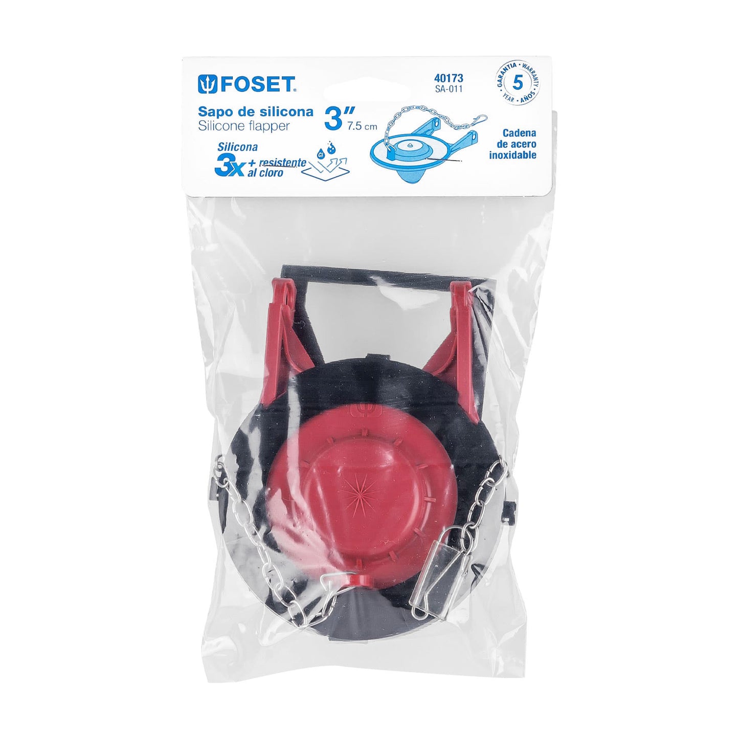 Sapo 3" para WC, silicona, rojo, cadena inox, FOSET 40173