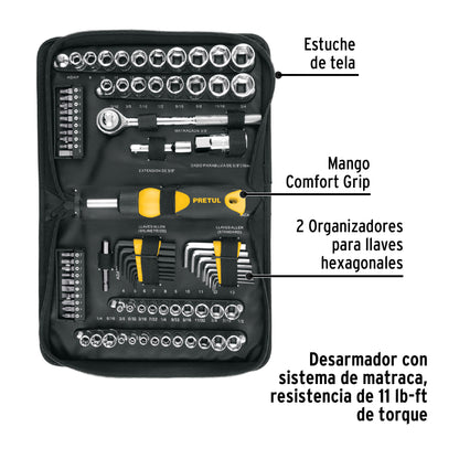 Juego de 83 herramientas 1/4" y 3/8" para mecánico, Pretul 22984