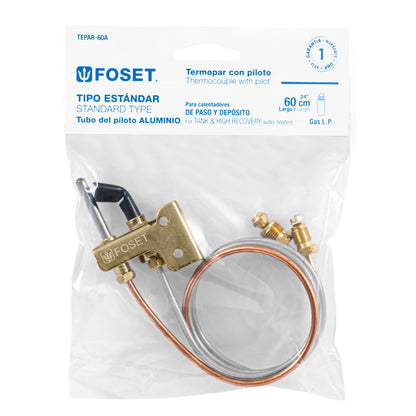 Termopar con piloto, tubo de aluminio, 60 cm, Foset 46146