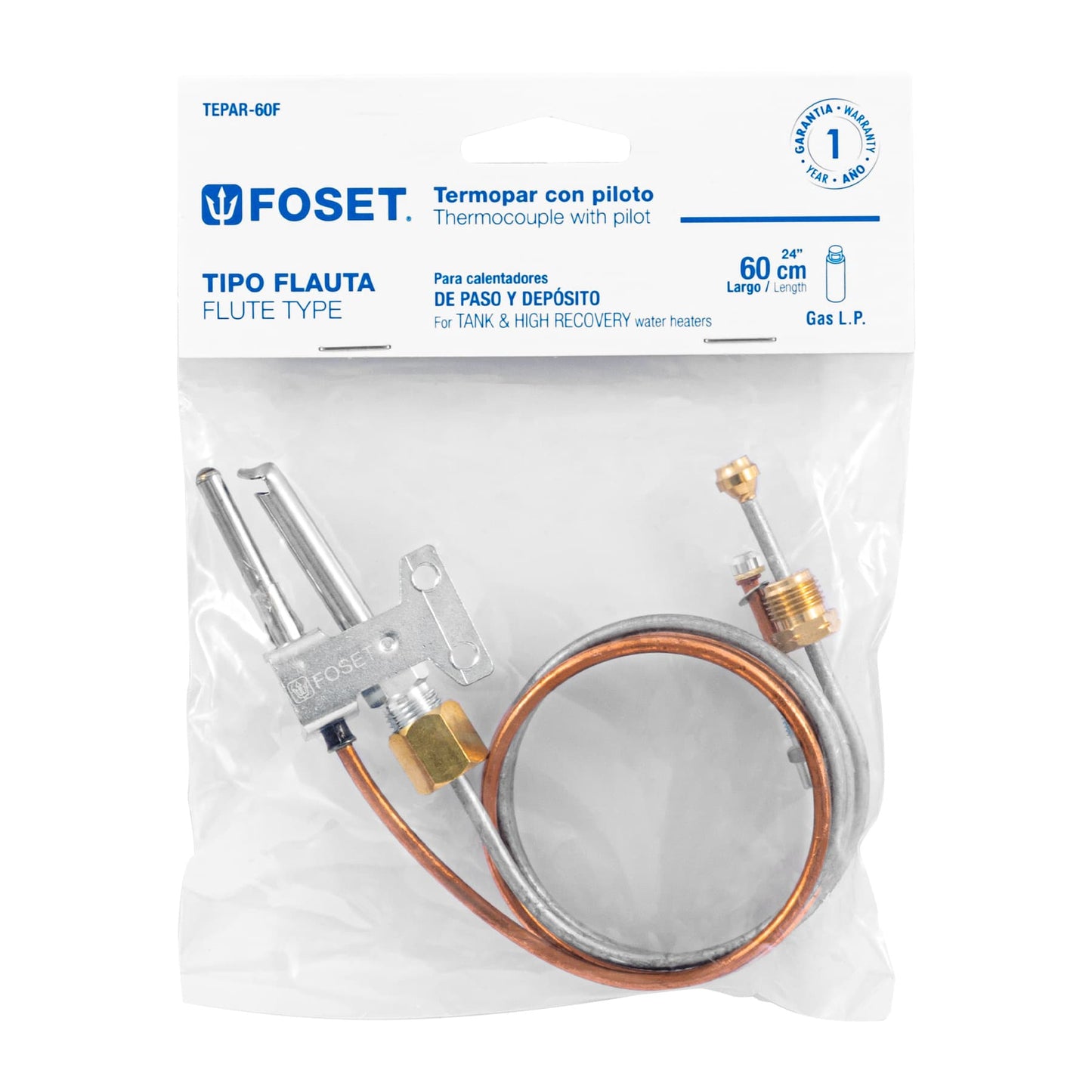 Termopar tipo flauta, 60 cm, Foset 46148