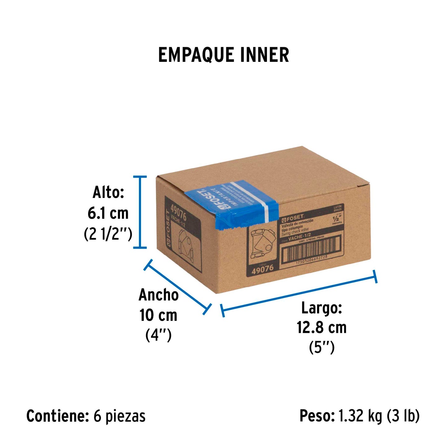 Válvula check de latón de 1/2", FOSET 49076