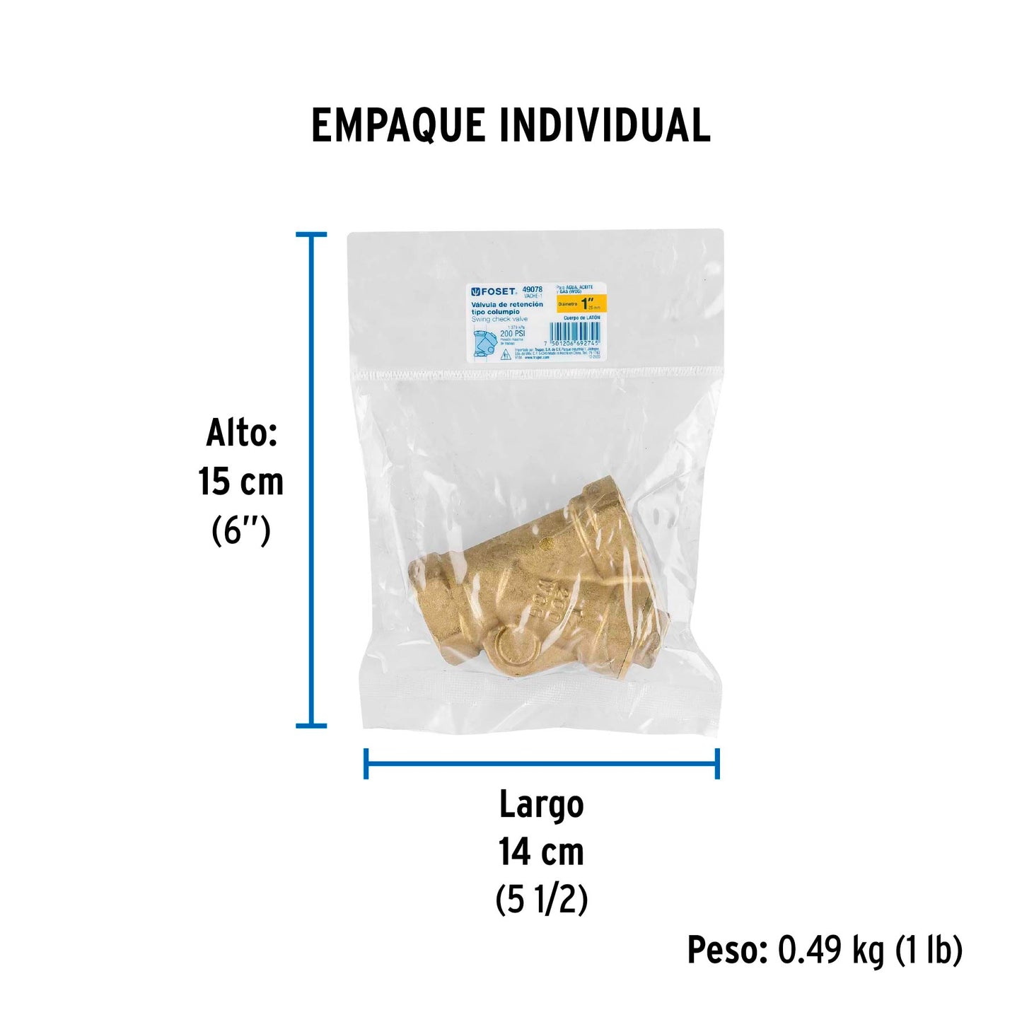 Válvula check de latón de 1", FOSET 49078