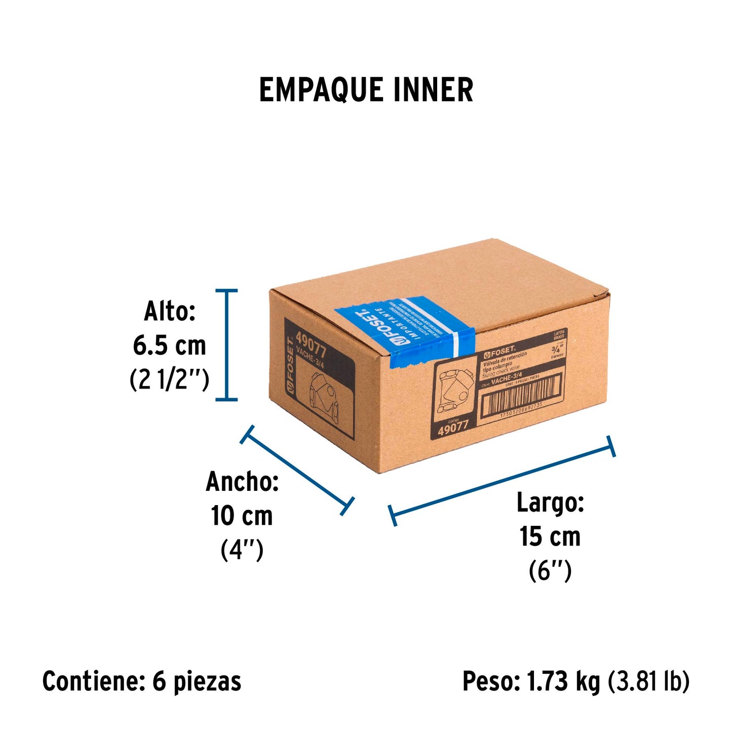 Válvula check de latón de 3/4", FOSET 49077
