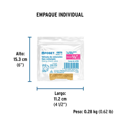 Válvula check de latón de 3/4", FOSET 49077