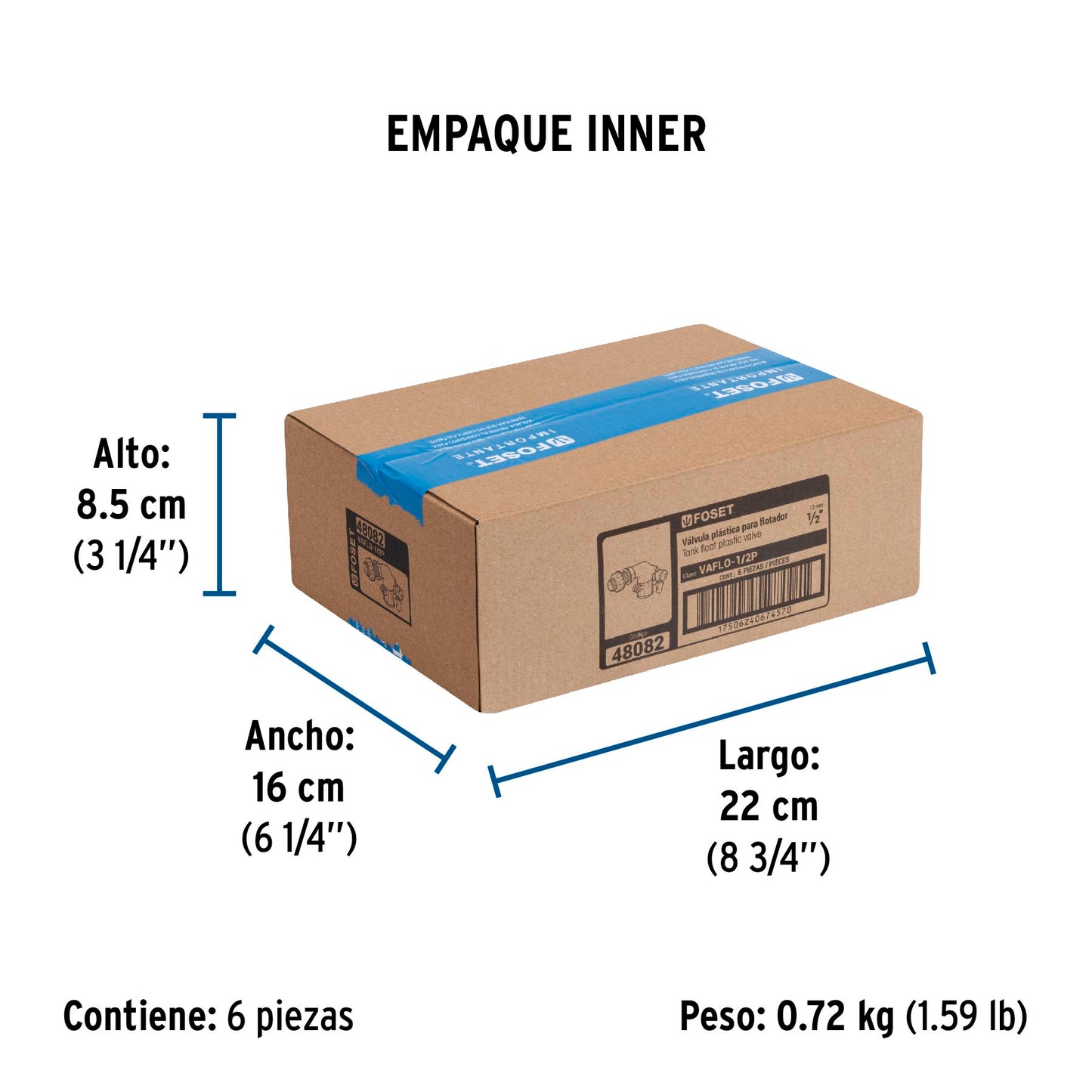 Válvula plástica de llenado para flotador, 1/2", FOSET 48082