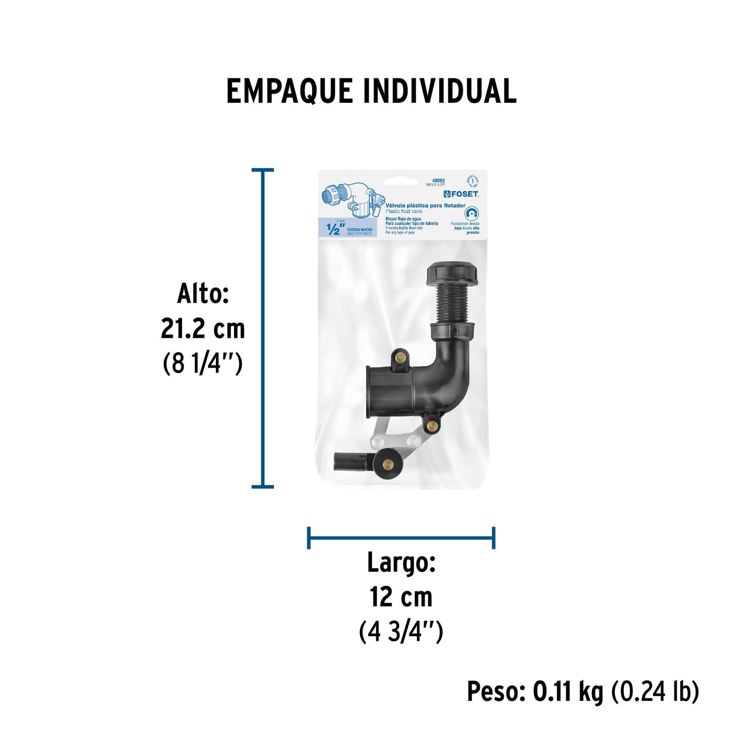 Válvula plástica de llenado para flotador, 1/2", FOSET 48082