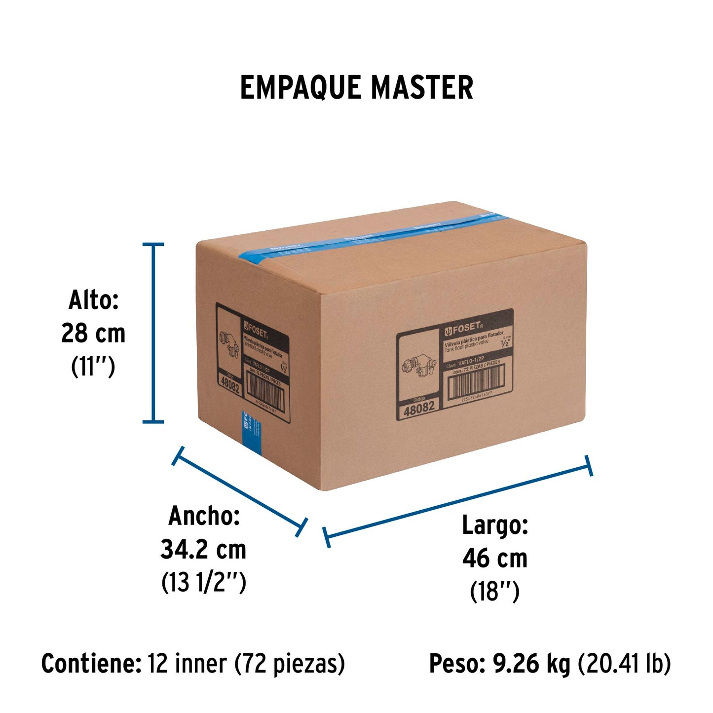 Válvula plástica de llenado para flotador, 1/2", FOSET 48082