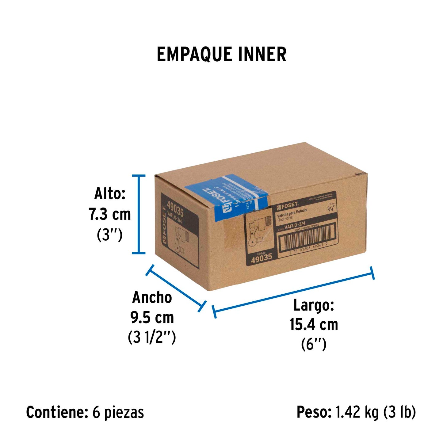 Válvula de flotador de latón 3/4", FOSET 49035
