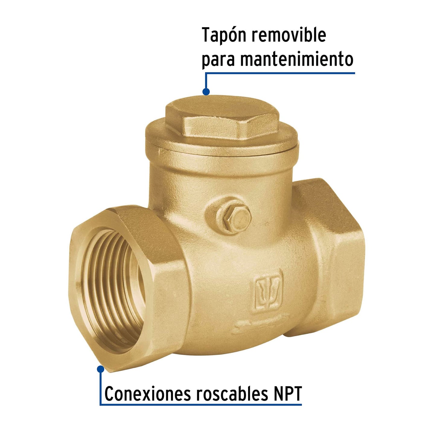 Válvula check horizontal de latón, 1", FOSET 48512