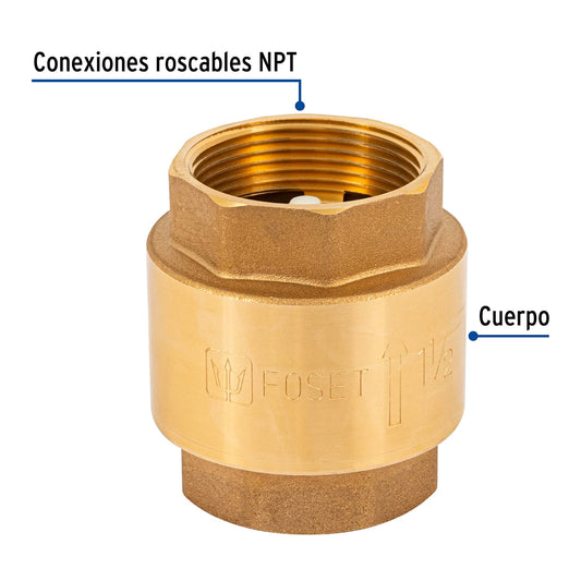 Válvula de retención de latón 1-1/2", FOSET 49038