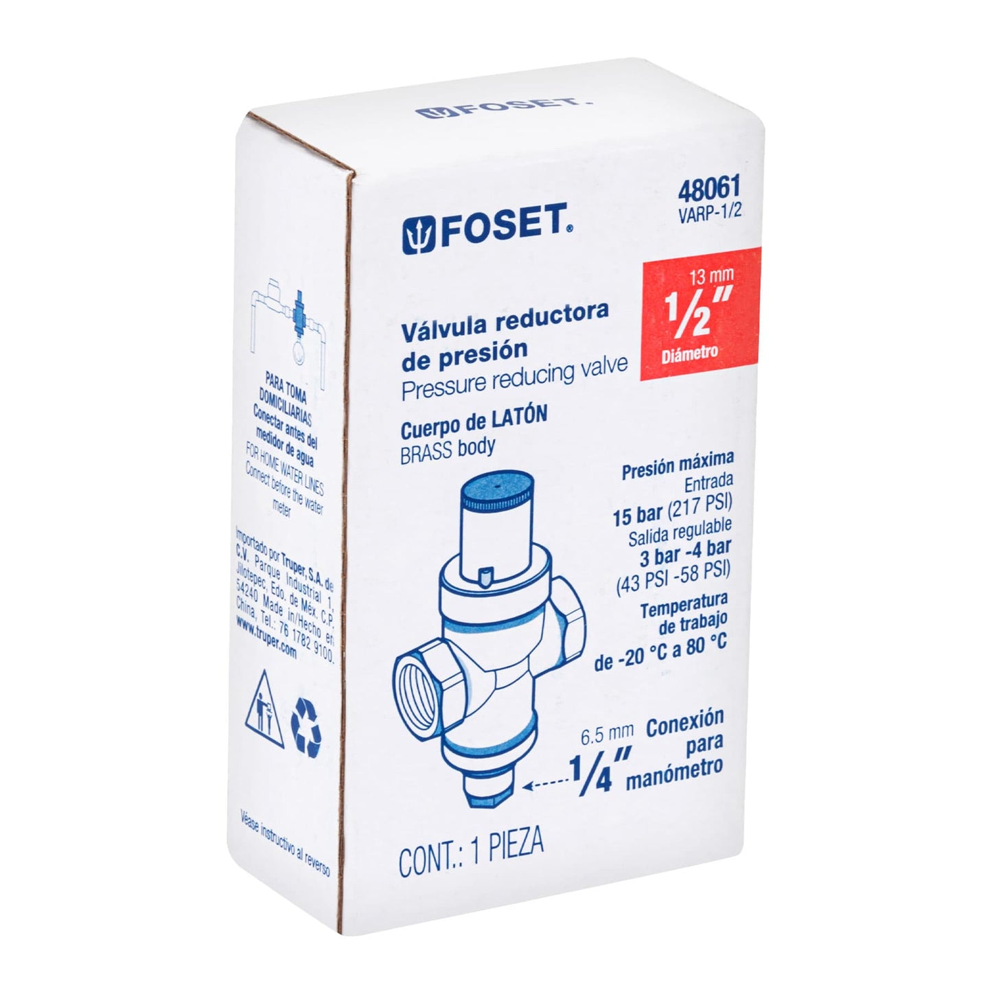 Válvula reductora de presión 1/2", FOSET 48061