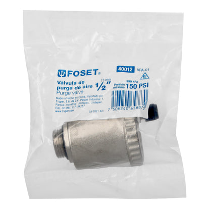 Válvula de purga de aire 1/2", FOSET 40012