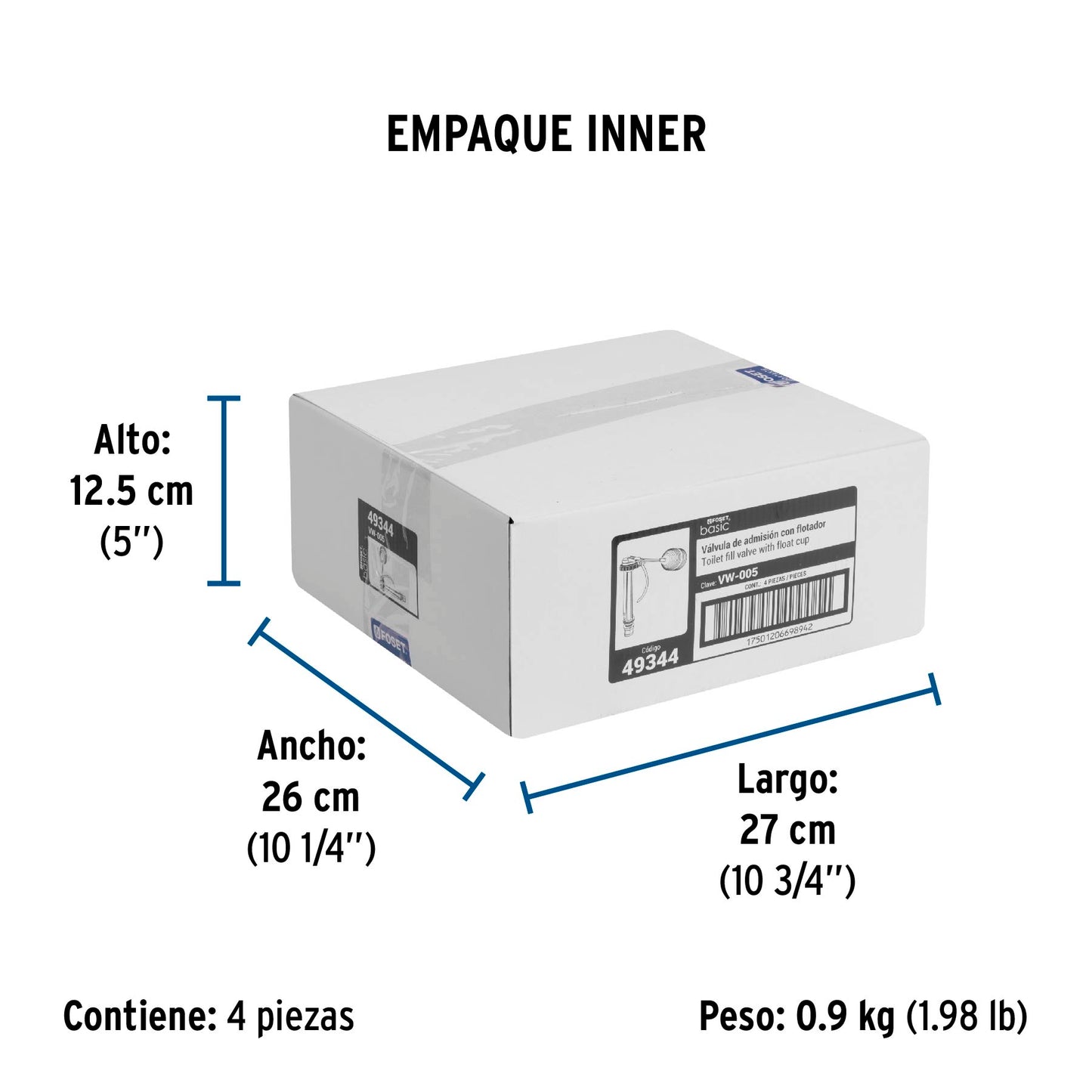 Válvula de llenado de plástico con flotador para tanque bajo 49344