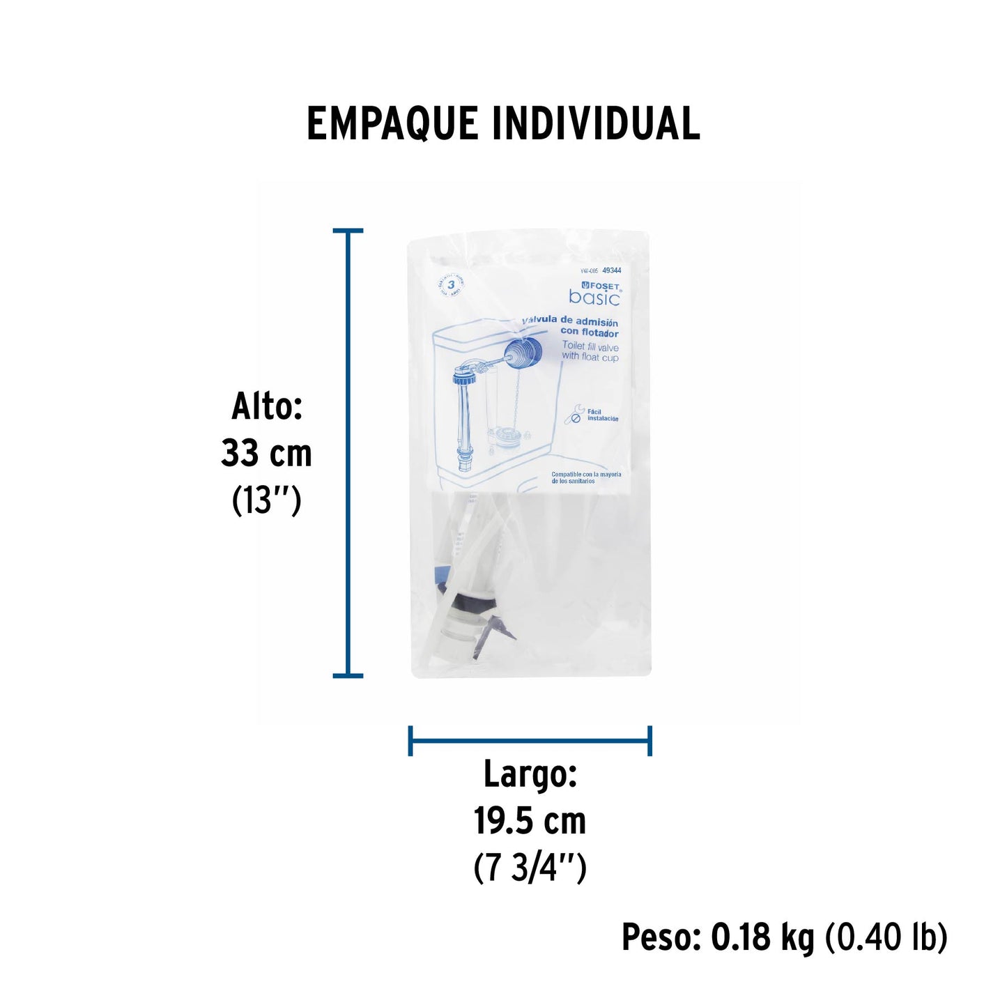 Válvula de llenado de plástico con flotador para tanque bajo 49344