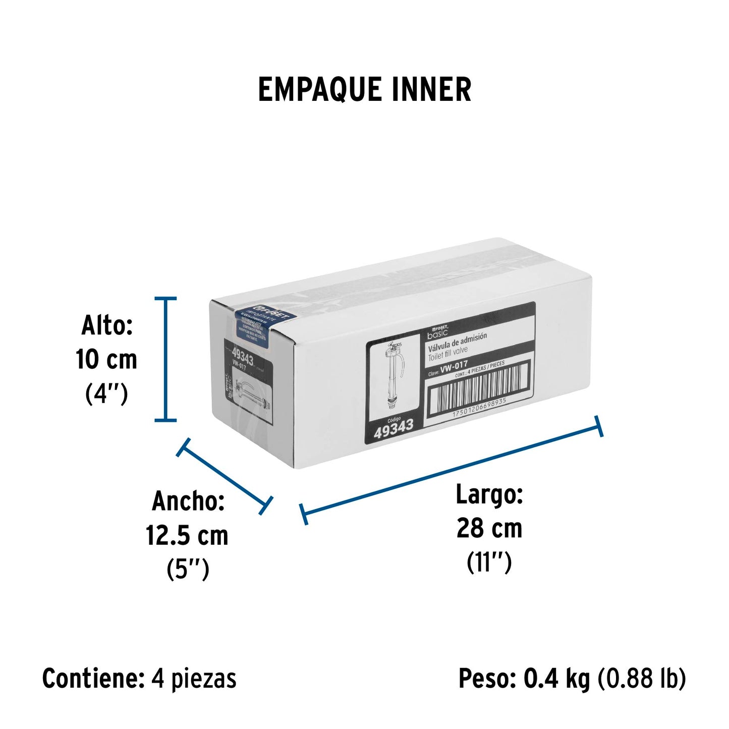 Válvula de llenado de plástico para tanque bajo, FOSET 49343