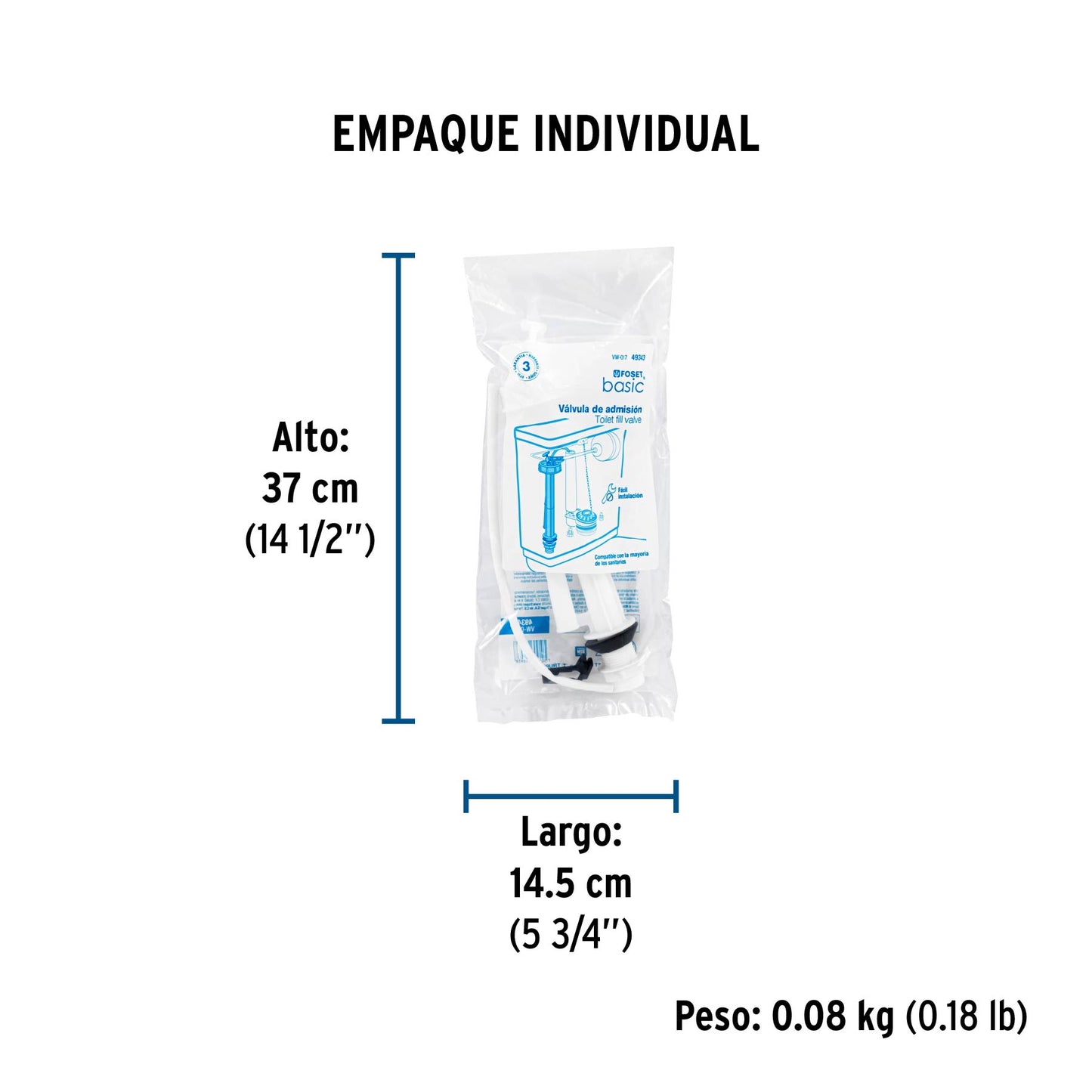 Válvula de llenado de plástico para tanque bajo, FOSET 49343