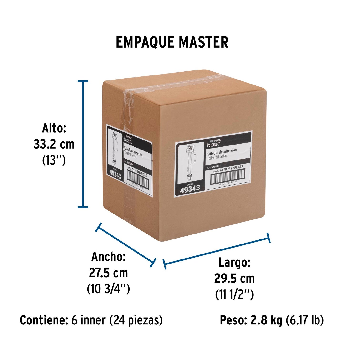 Válvula de llenado de plástico para tanque bajo, FOSET 49343