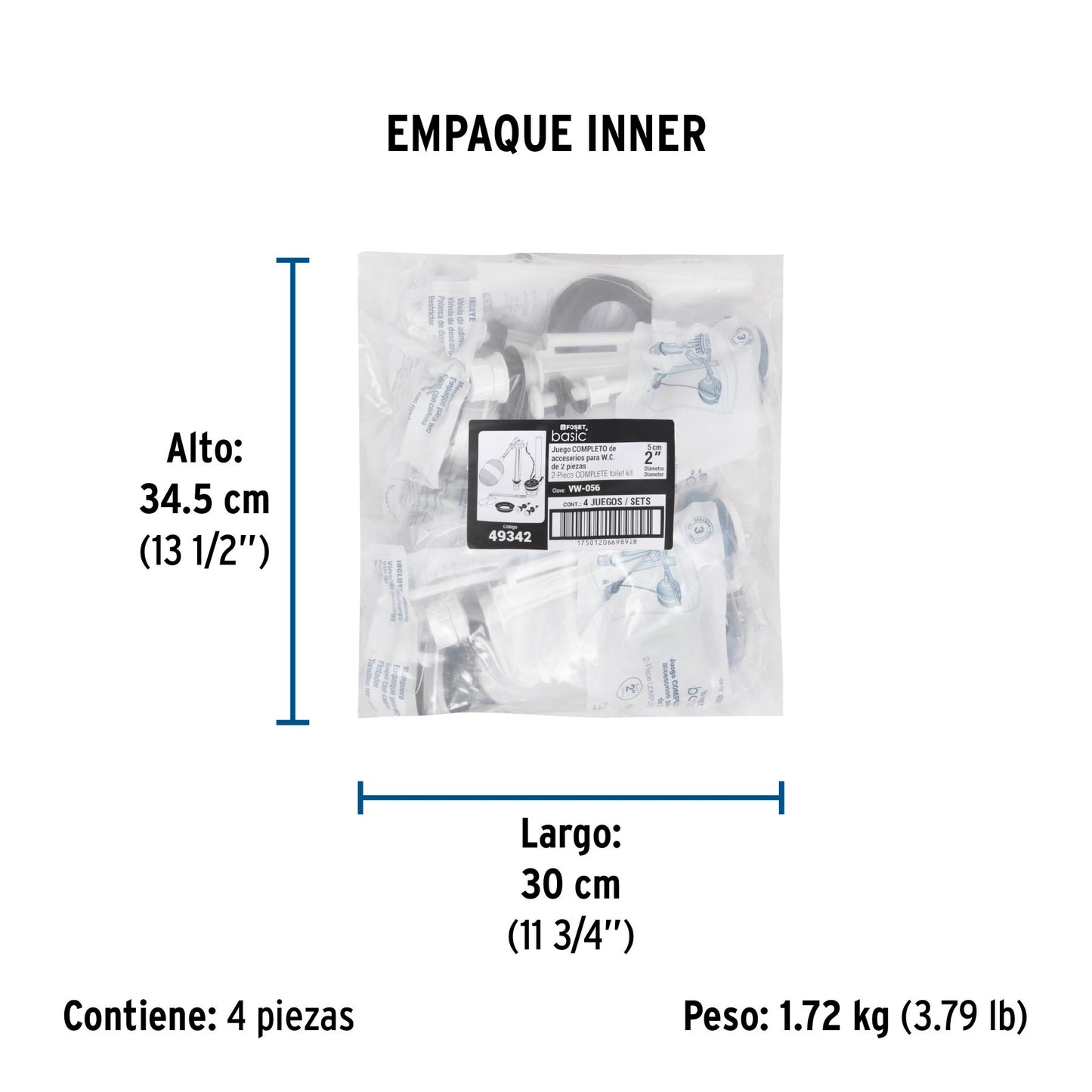 Juego de accesorios para WC, 2" con flotador, FOSET 49342